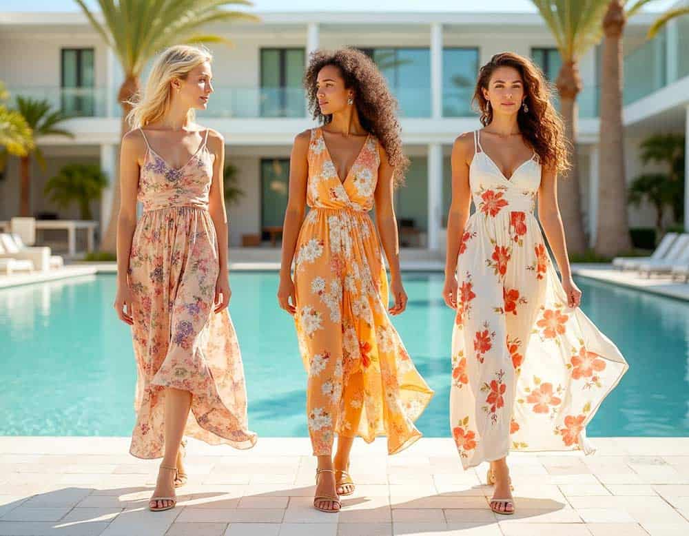 Zauberhafte Designer Beachkleider Stylische Designer mit großen und kleinen Mustern