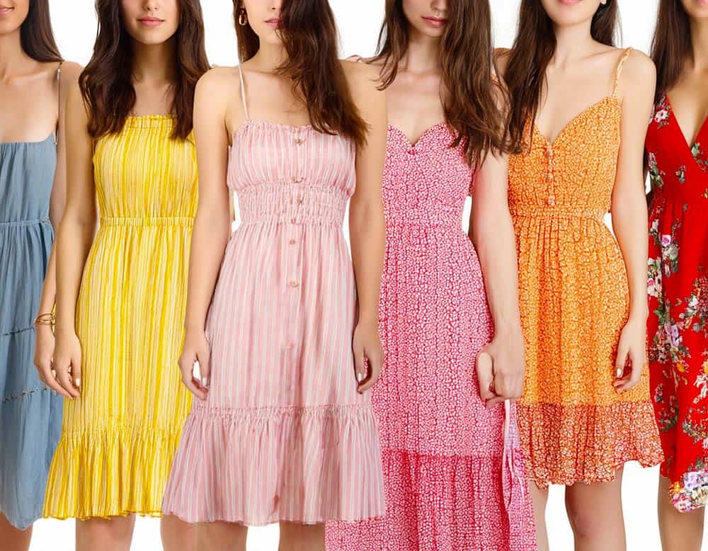 Frauen mit Sommerkleidern mit Trägern