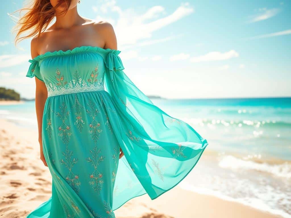 Du betrachtest gerade Strandkleid türkis – Trendy & luftiger Meereslook