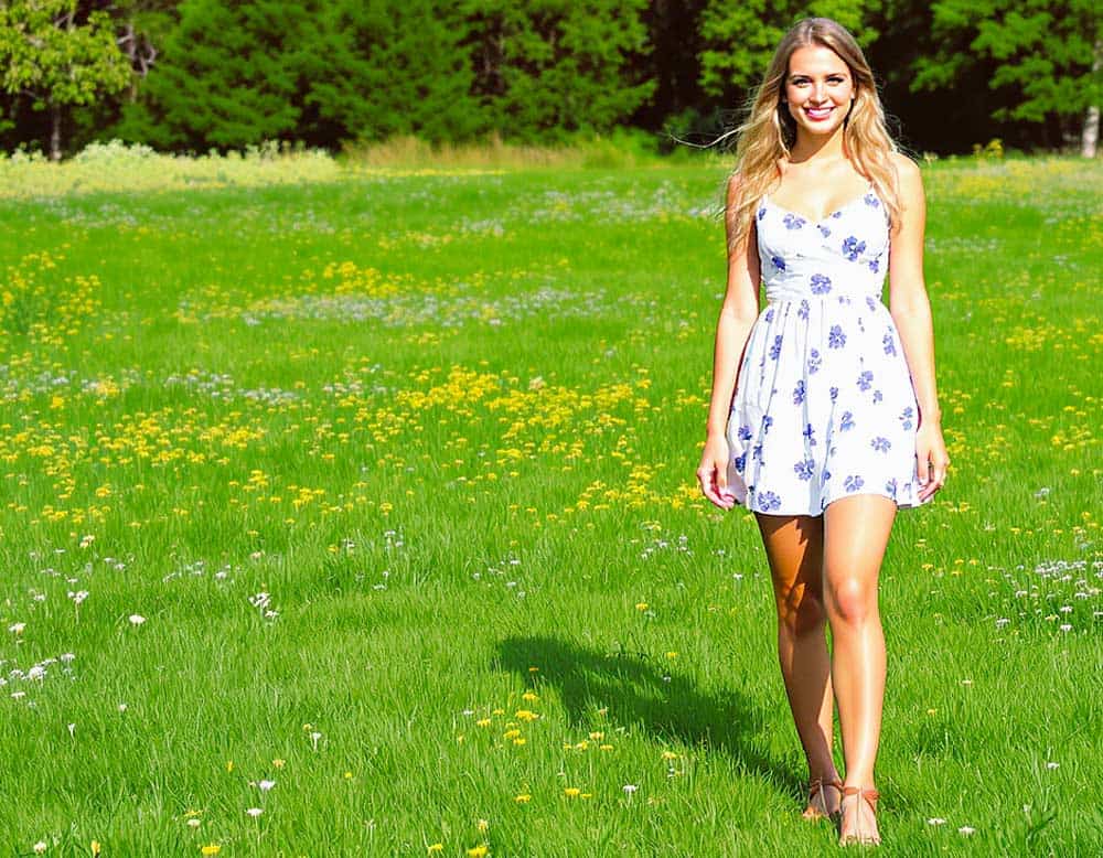 Sommerkleid in Weiß mit blauen floralen Muster