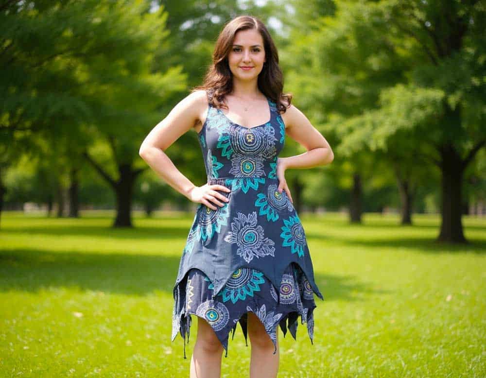 Zipfelkleid blau gemustert