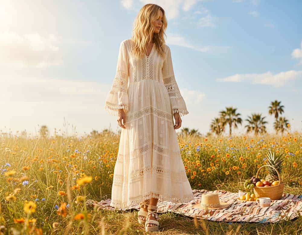 Beiges langes Bohokleid