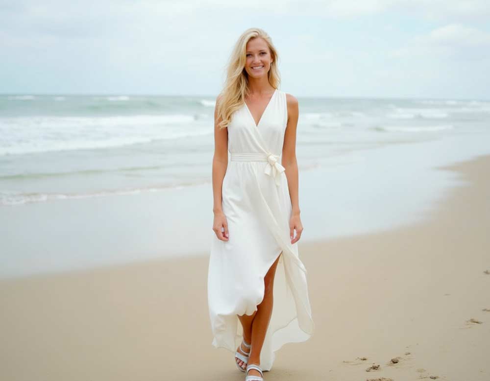 Einfaches Brautkleid für die Braut bei einer Strandhochzeit
