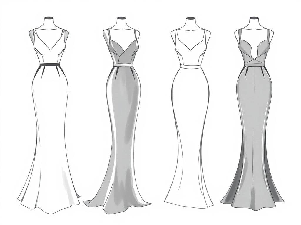 Skizzen von Kleider Schnittformen