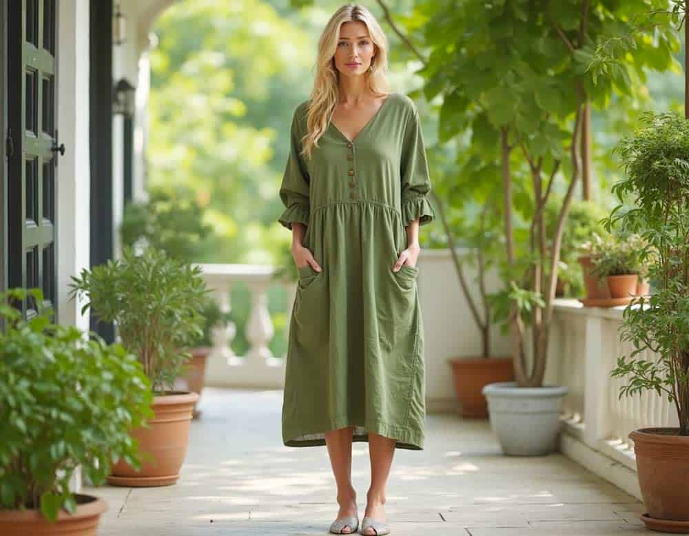 Spanisches Leinenkleid im Oversize-Look in Grün