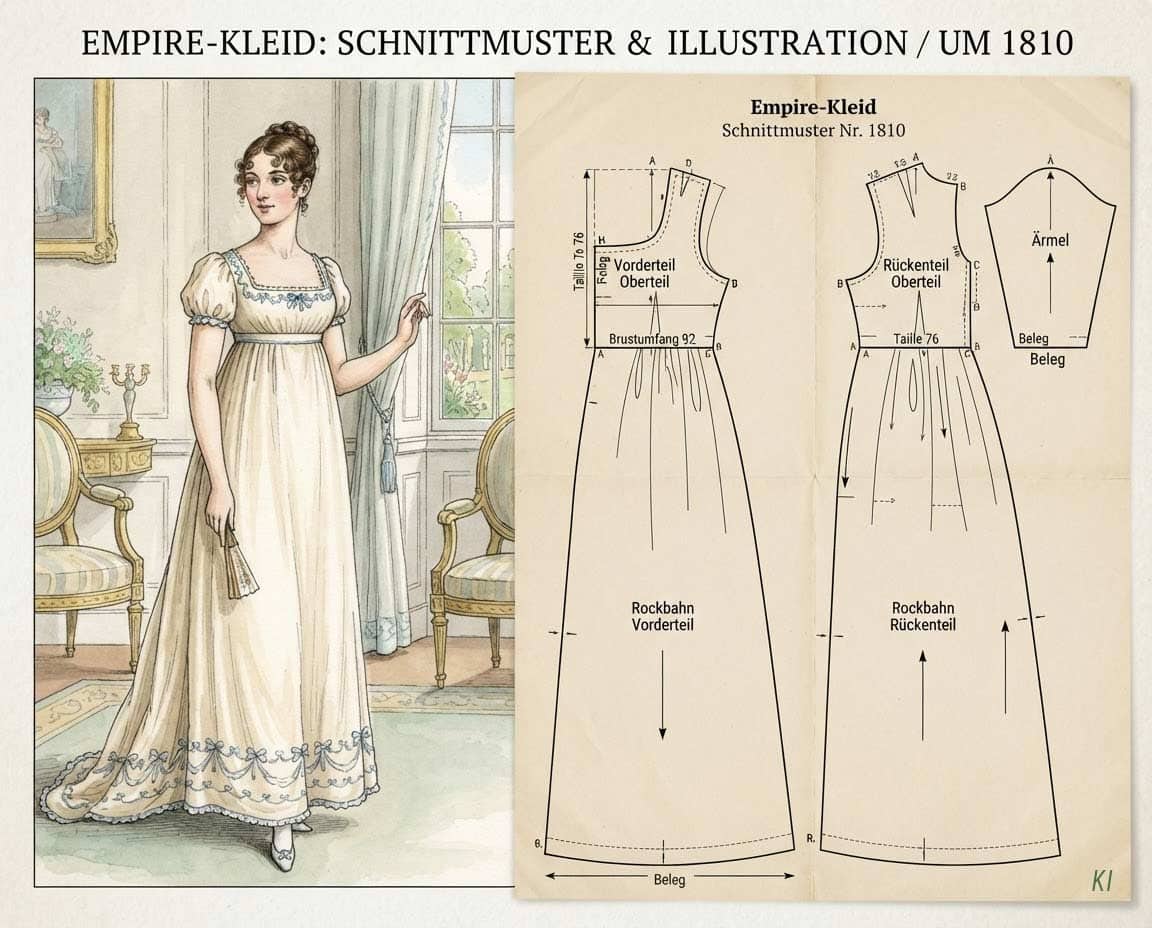 Historischer Empire-Schnitt bei Damenkleidern Historischer Empire-Schnittmuster bei Damenkleidern