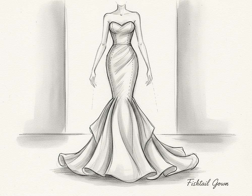Skizze für Fishtail-Schnitt für Kleider