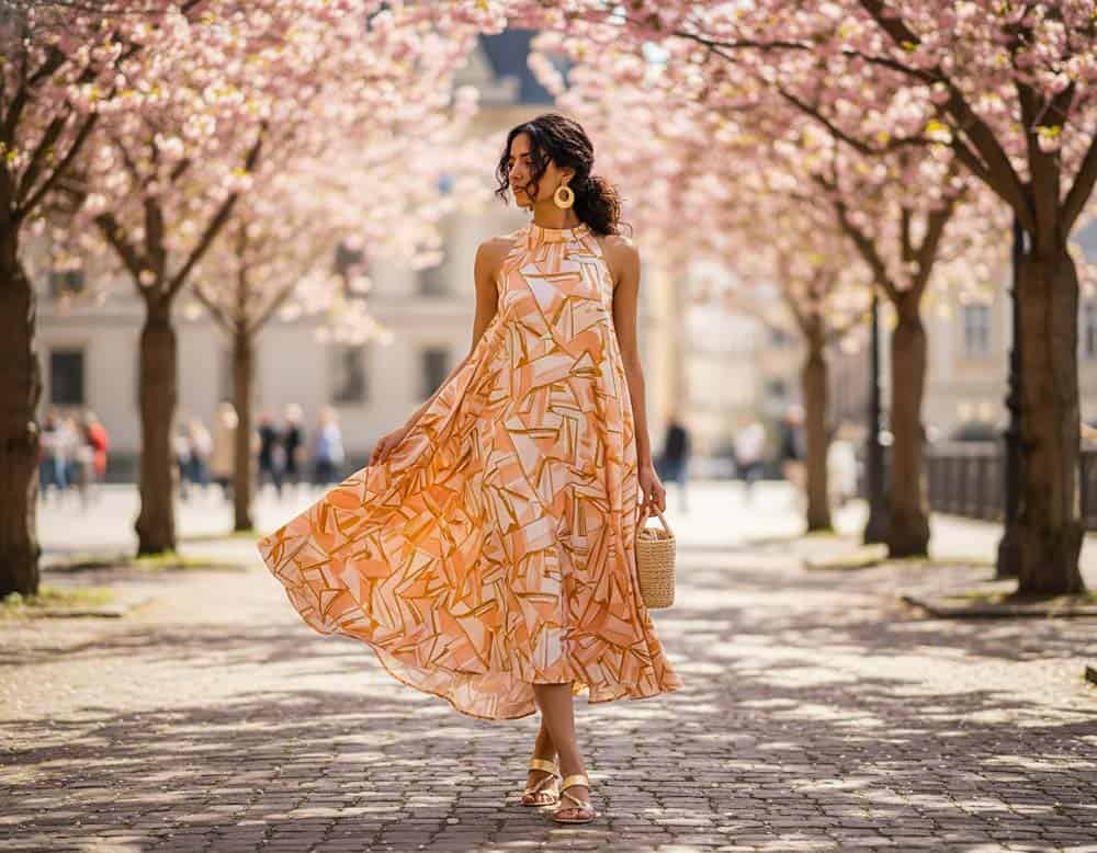 Frau im Kleid mit Trapez-Schnitt