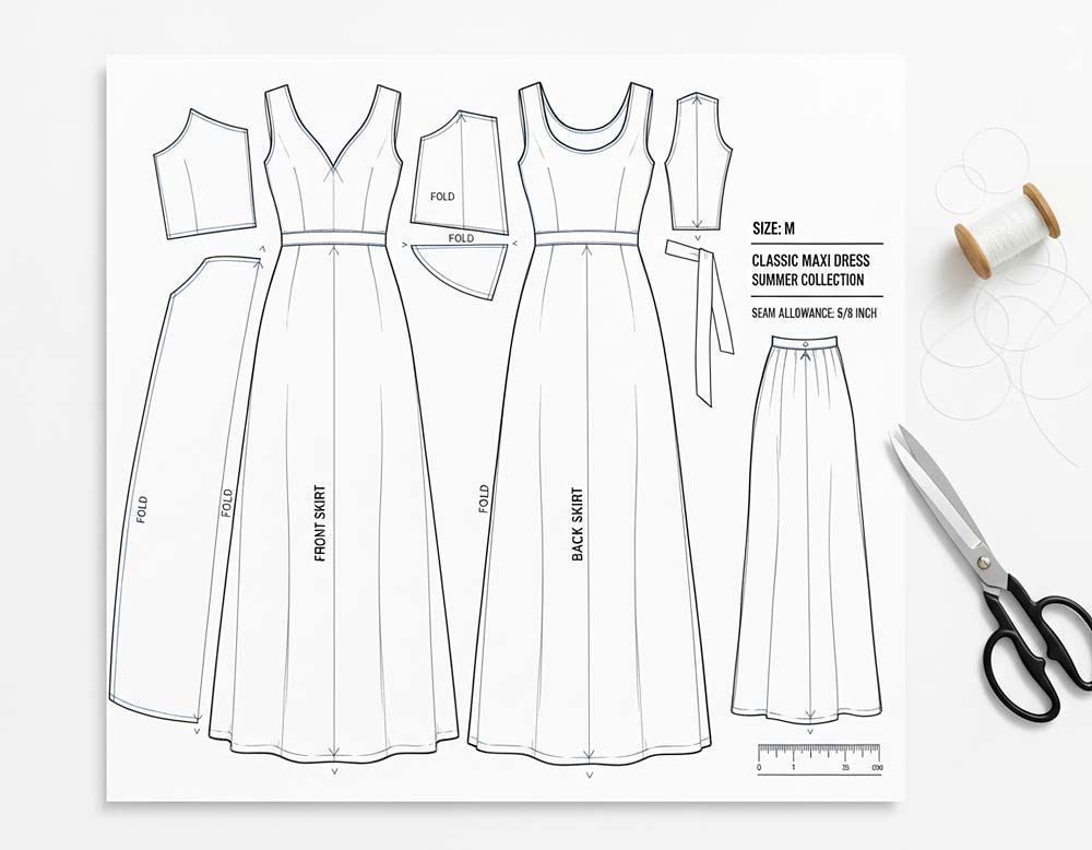 Maxi Schnittmuster Skizze als Nähvorlage Maxi Schnittmuster Skizze als Nähvorlage