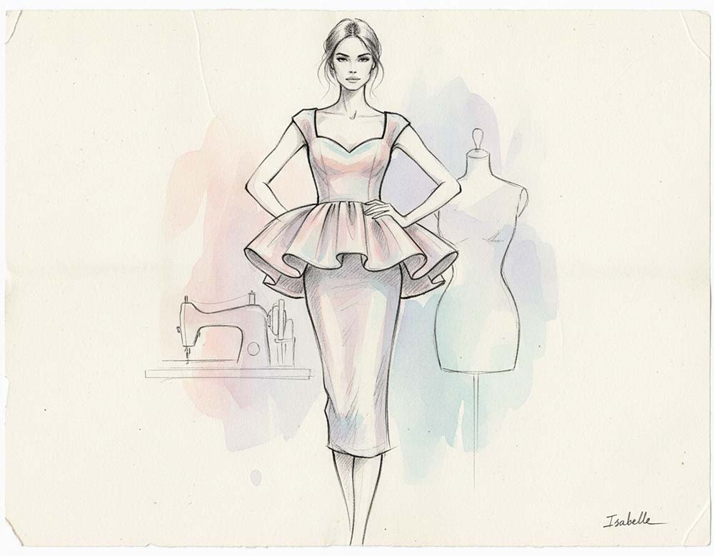 Skizze vom Peplum-Schnitt beim Kleid