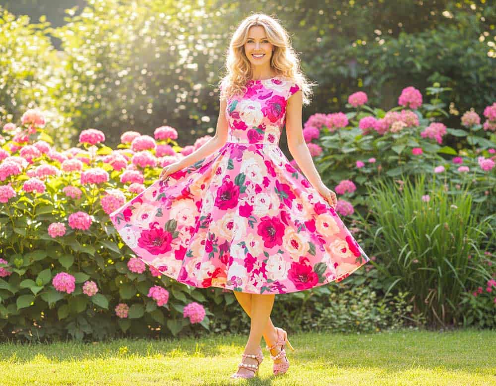 Schönes Sommerkleid mit pinken Blumen