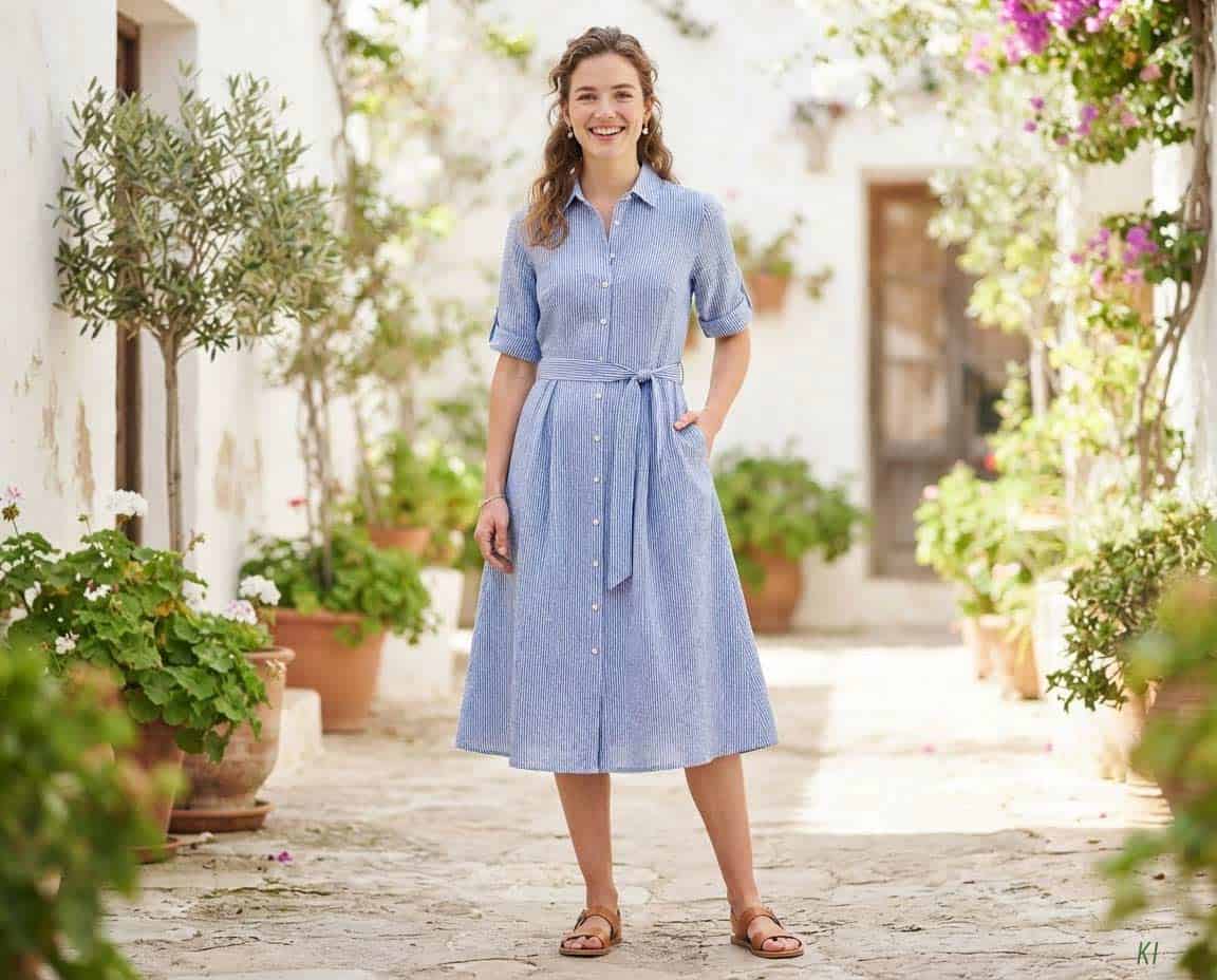 Ein Hemdblusenkleid für Damen für den Sommer wirkt auch ohne viel Schmuck oder Tücher Ein Hemdblusenkleid für Damen für den Sommer wirkt auch ohne viel Schmuck oder Tücher
