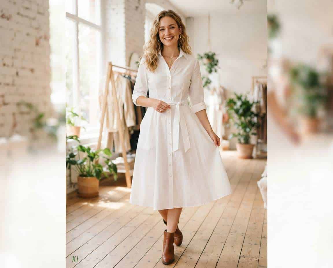 Hemdblusenkleid für Damen mit Stiefeletten Hemdblusenkleid für Damen mit Stiefeletten