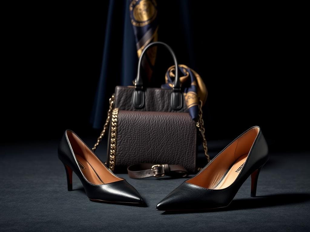 Schuhe und Accessoires zu dunkelblauem Kleid Schuhe und Accessoires zu dunkelblauem Kleid