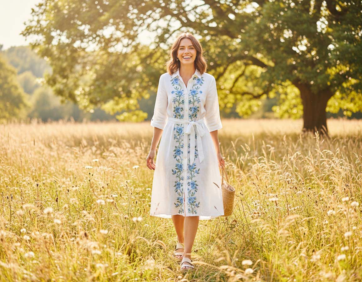 Gesticktes Blusenkleid mit Kragen