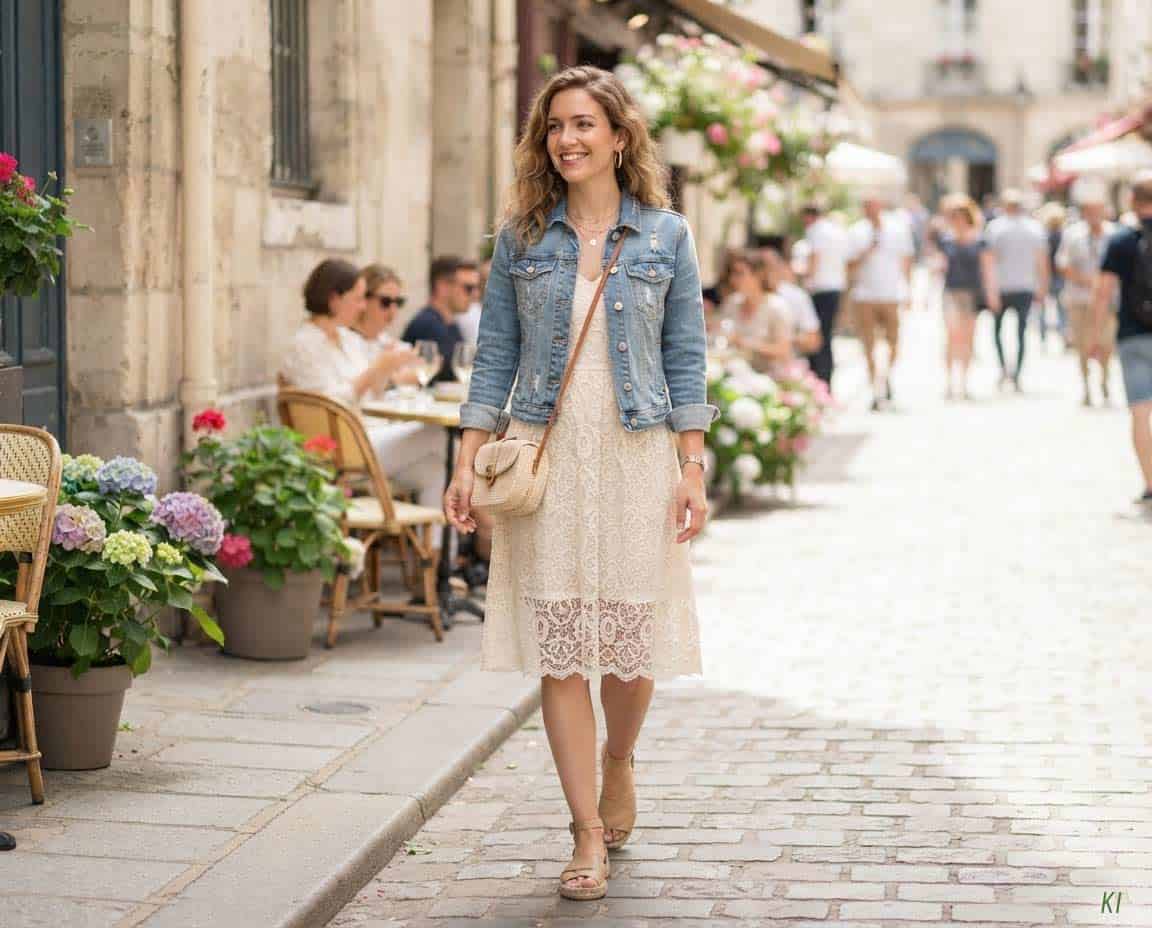 Jeansjacke zum Spitzenkleid