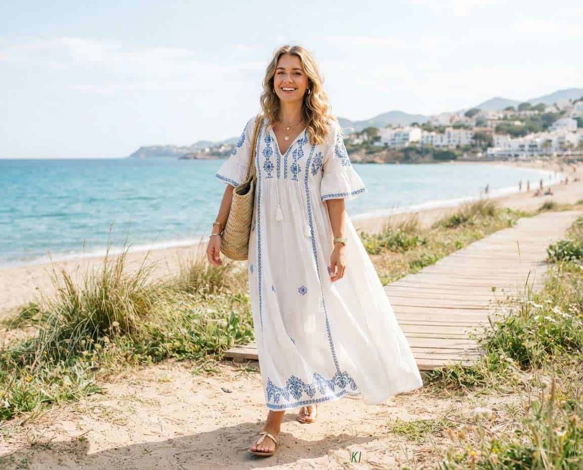 Helles Sommer Tunika Kleid in Lang Helles Sommer Tunika Kleid in Lang