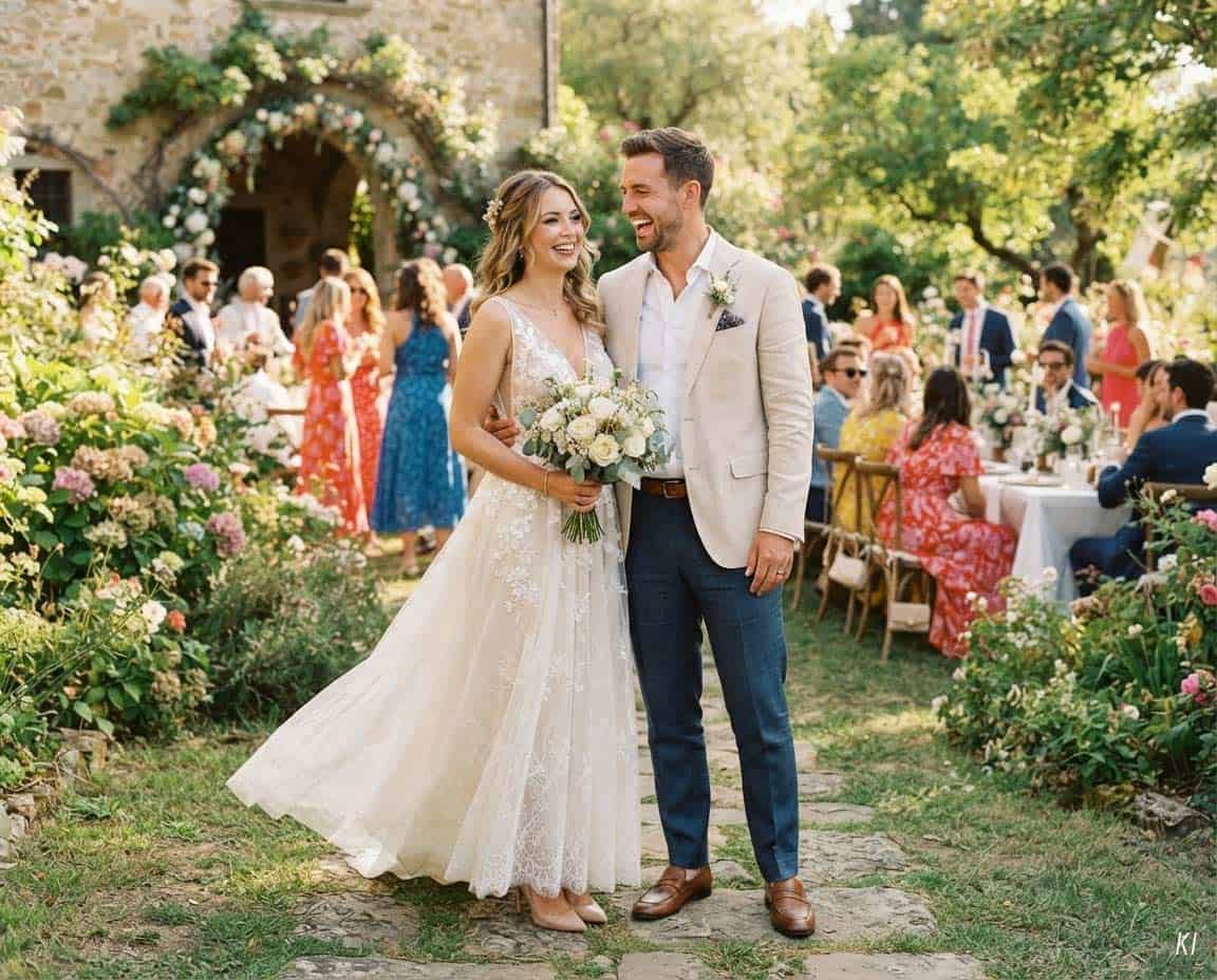 Sommerliche Hochzeitskleidung für das Brautpaar Sommerliche Hochzeitskleidung für das Brautpaar