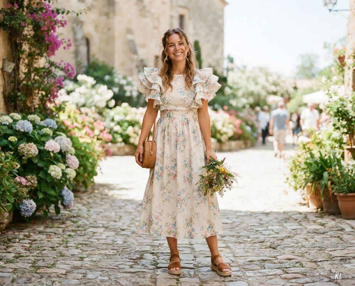 Feminines Kleid mit Rüschenärmeln Feminines Kleid mit Rüschenärmeln